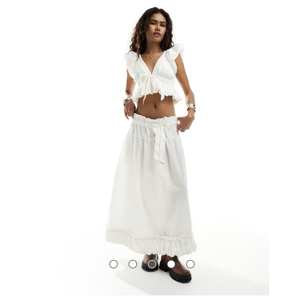 Free People favorite part paperbag waist midi skirt in ivory Medium Cottage